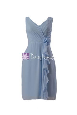 Vintage Blue Bridesmaid Dress Vintage Style Chiffon Party Dress Modest Formal Dress (BM266)