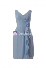 Vintage blue bridesmaid dress vintage style chiffon party dress modest formal dress (bm266)