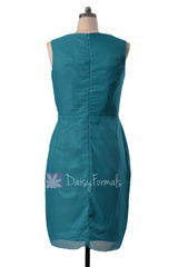 Rich teal v-neck knee length bridesmaid chiffon formal party dresses(bm266)