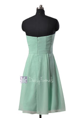 Short Strapless Chiffon Bridesmaid Dress Mint Formal Dress w/ Flowers(BM268A)
