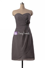 Elephant grey inexpensive chiffon bridesmaids dress knee length beach wedding party dress (bm270s)