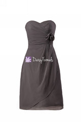 Elephant grey inexpensive chiffon bridesmaids dress knee length beach wedding party dresses (bm270s)