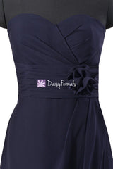 Dark Navy Chiffon Bridesmaid Dress Navy Blue Knee Length Dress Prom Dress (BM270)