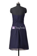 Dark Navy Chiffon Bridesmaid Dress Navy Blue Knee Length Dress Prom Dress (BM270)