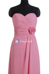 Vibrant pink pleated bodice chiffon dress long sweetheart latest bridesmaid dresses (bm270l)