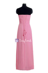 Vibrant Pink Pleated Bodice Chiffon Dress Long Sweetheart Bridesmaid Dress (BM270L)