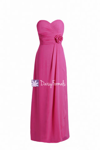 Vibrant Pink Pleated Bodice Chiffon Dress Long Sweetheart Bridesmaid Dress (BM270L)