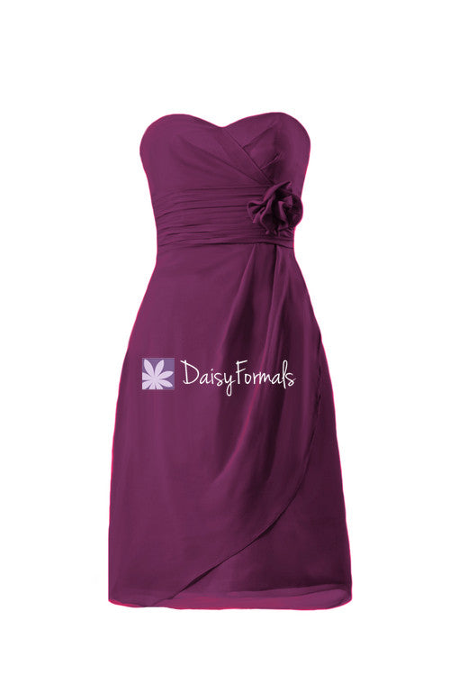 short wine colored bridesmaid dresses Wine Red Chiffon Short Simple Wedding Party Dress, Dark Red Bridesmaid Dresses 2025