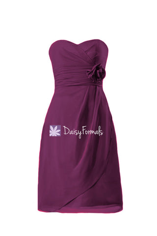 Wine Red Sweetheart Bridal Gown Maroon Red Chiffon Knee Length Dress (BM270S)