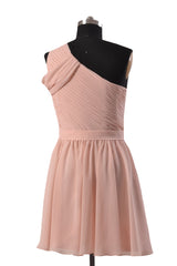 Quality Pink Chiffon Bridal Party Dress Short One Shoulder Bridesmaid Dress(BM280)