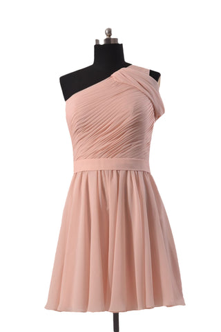 Quality Pink Chiffon Bridal Party Dress Short One Shoulder Bridesmaid Dress(BM280)