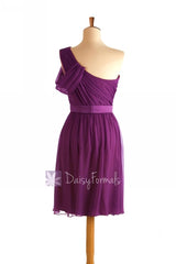 One shoulder short chiffon online bridesmaid dress purple formal dresses(bm280)