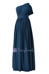 Quality long peacock blue best bridesmaid dress one shoulder chiffon formal dresses(bm281l)