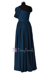 Quality Long Peacock Blue Bridesmaid Dress One Shoulder Chiffon Formal Dress(BM281L)