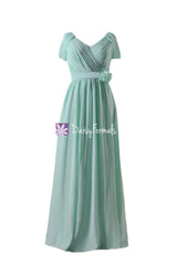 Long mint green elegant chiffon party dress v neckline evening dress lady formal dresses (bm283la)