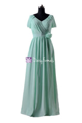 Long mint green elegant chiffon party dress v neckline evening dress lady formal dress (bm283la)