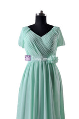 Long Mint Green Chiffon Party Dress V neckline Evening Dress Lady Formal Dress (BM283LA)