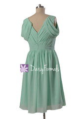 Pleated Mint Green Chiffon Bridesmaid Dress Short V-Neck Evening Dress(BM283S)