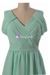 Pleated Mint Green Chiffon Bridesmaid Dress Short V-Neck Evening Dress(BM283S)