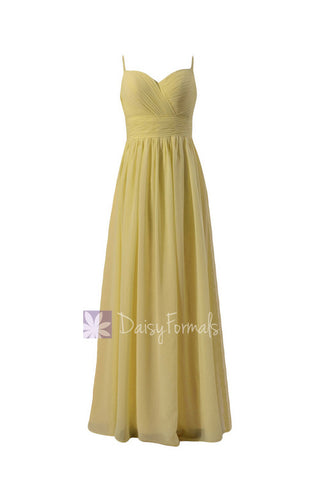 Gorgeous Long Chiffon Wedding Dress Yellow Formal Dress W/Thin Straps(BM29023)