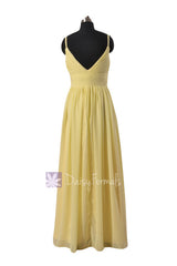 Gorgeous long chiffon wedding party dress yellow formal dresses w/thin straps(bm29023)