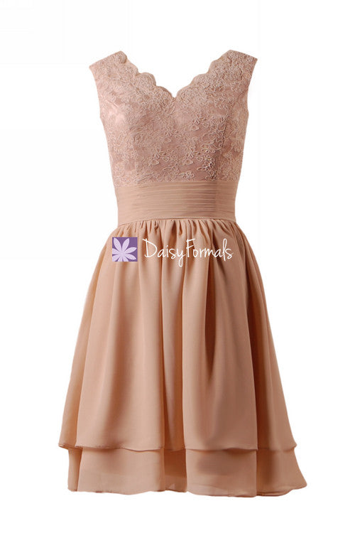 Dark quartz lace Dark quartz lace prom dress vintage peach party dress knee length bridal party dress online (bm29035)