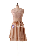 Dark quartz lace prom dress vintage peach party dress knee length bridal party dresses online (bm29035)