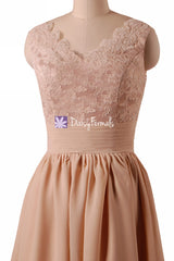 Dark Quartz Lace Prom Dress Vintage Peach Party Dress Knee Length Bridal Dress (BM29035)