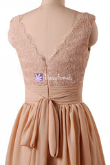 Dark Quartz Lace Prom Dress Vintage Peach Party Dress Knee Length Bridal Dress (BM29035)