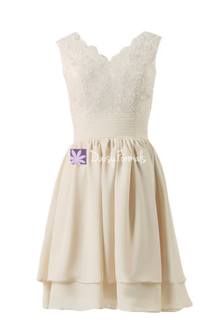 Scalloped Lace Bridesmaids Dress Short Lace Party Dress Prom Dress Cocktail Dress (BM29035)