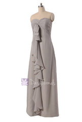 Light warm gray long chiffon sweetheart bridesmaid dresses online w/cascade ruffles(bm292)