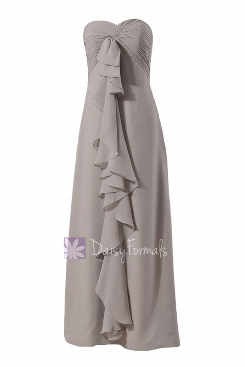 Light warm gray long chiffon sweetheart bridesmaid dress online w/cascade ruffles(bm292)