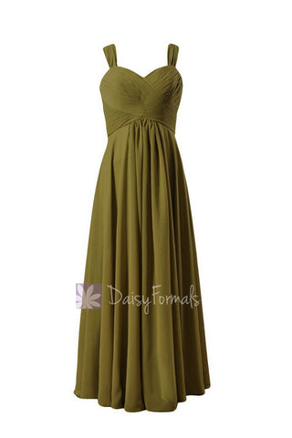 Dark Olive Long Sweetheart Bridesmaid Dress Chiffon Formal Dress(BM313)