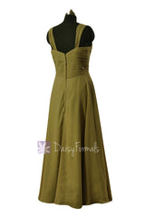 Dark olive long sweetheart bridesmaid dress chiffon formal dresses(bm313)