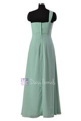 One shoulder Chiffon Bridesmaid Dress Long Mint Green Bridal Party Dress (BM316)