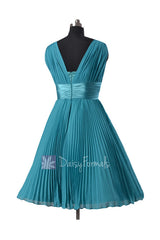 Vintage Short Chiffon Wedding Party Dress V-Neck Teal Formal Dress(BM3171)