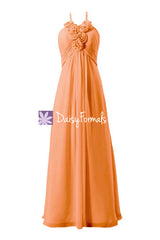 Orange chiffon bridesmaid dress halter neckline chiffon party dress (bm325l)