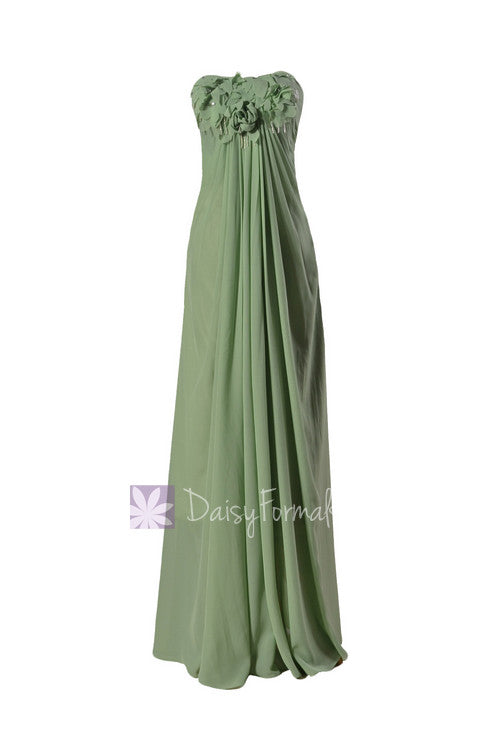 Long xanadu chiffon party dress long strapless best bridesmaid dress w/pendants(bm3262)