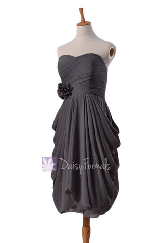 Sheath Short Gray Bridesmaid Dress Slate Gray Cocktail Dress Prom Dress(BM332)