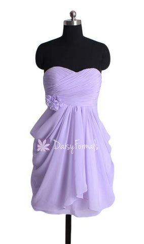 Strapless Lavender Chiffon Party Dress Junior Formal Dress Bridesmaids Dress (BM332)