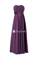 Long byzantium strapless chiffon bridesmaids dress deep plum chiffon party dress (bm332fl)