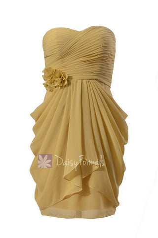 Vegas Gold Column Short Bridesmaid Dress Sweetheart Homecoming Dress(BM332N)