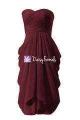 Dark scarlet discount bridesmaid dress short sweetheart party dress (bm333)