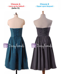 Inexpensive light coral chiffon bridesmaids dress knee length strapless party dresses (bm333as)