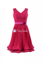 Luxury layered hem fuchsia bridesmaid dress hot chiffon dress modest party dresses(bm334al)