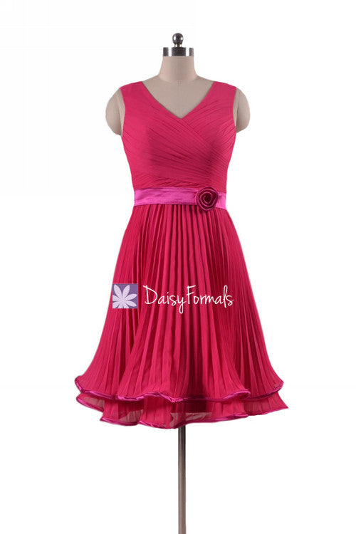 Luxury layered hem fuchsia bridesmaid dress hot chiffon dress modest party dress(bm334al)