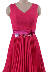 Luxury Layered Hem Fuchsia Bridesmaid Dress Hot Chiffon Dress Modest Party Dress(BM334AL)