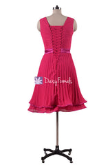 Luxury Layered Hem Fuchsia Bridesmaid Dress Hot Chiffon Dress Modest Party Dress(BM334AL)