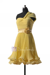 Banana pleated chiffon bridesmaid dress one-shoulder bridal party dresses w/straps(bm334re)