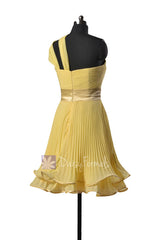 Banana Pleated Chiffon Bridesmaid Dress One-Shoulder Bridal Party Dress w/Straps(BM334RE)
